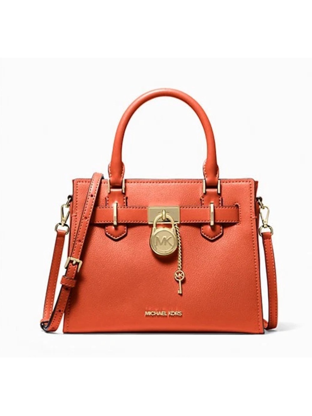 New Michael Kors Hamilton Small Leather Satchel Red Clay